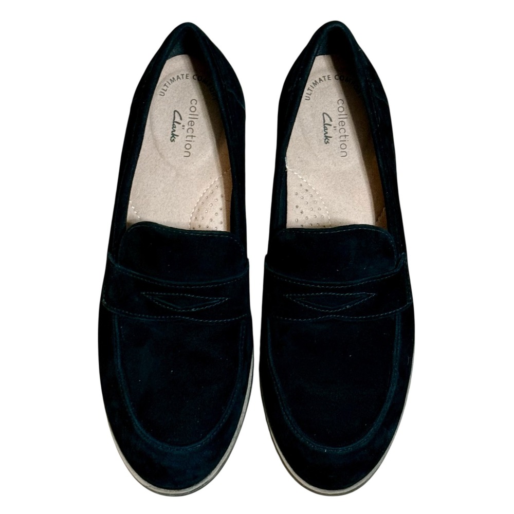 Clarks Collection Womens 7.5M Trish Rose Black Suede Penny Loafers Comfort‎